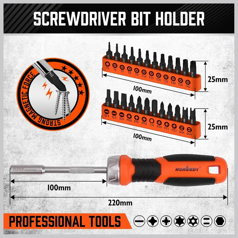 25-Piece Ratcheting Multi-Bit Set — identify the recess before choosing